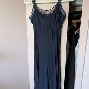 Classic Navy Lace-Trim Slip Dress